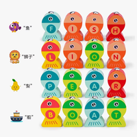 Juego de pesca de madera de 36 letras para niños al por mayor, palabras del alfabeto, rompecabezas de peces a juego, juguetes educativos cognitivos para