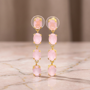 Nouveauté : Boucles d'oreilles pendantes pour homme en argent sterling 925 plaqué or 14 carats, avec pierres précieuses certifiées Jaipur, quartz rose et calcédoine, style tendance - Product Image 2