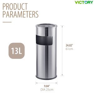 Poubelle en acier inoxydable 13L avec cendrier intégré pour cigarettes et déchets - Product Image 2