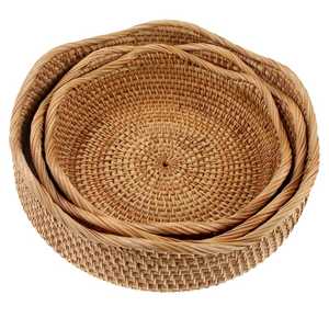 Luxury Natural Rattan Round Fruit <b>Basket</b> Handwoven <b>Storage</b> Serving <b>Baskets</b> <b>Wicker</b> Organizer for Dining Room - Product Image 1