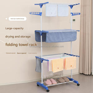 رفوف تعليق دوارة قابلة للطي لغسيل الملابس من 4 طبقات رفوف متحركة - Product Image 2