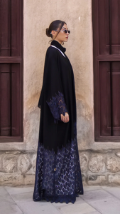 custom Black Abaya with Lace Trim Flare Sleeve Muslim Maxi Dress with <b>Matching</b> Hijab kimono abaya - Product Image 2