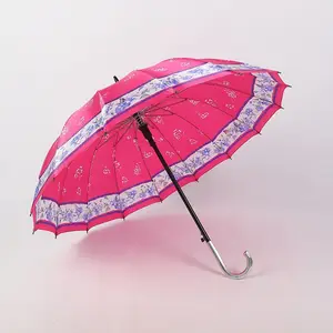 새틴 패브릭 아프리카 인도 좋아하는 16 갈비 스틱 클래식 일반 자동 우산