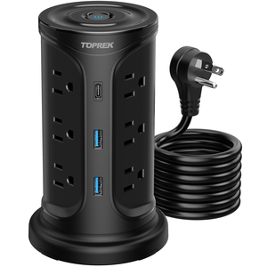 Protector contra sobretensiones Power Strip extensor de salida lateral múltiple con cable de extensión de 2 metros, <span class=keywords><strong>enchufe</strong></span> <span class=keywords><strong>plano</strong></span>, estación de carga USB de escritorio - Product Image 1