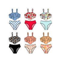 Nuevo Conjunto de Dos Piezas de Traje de Baño para Niñas Pequeñas con Top con Volantes y Pantalones Cortos de Bikini, Ropa para Niños, Patrones Personalizados, Trajes de Baño al por Mayor