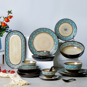 Service de table en céramique bohème exotique avec motif géométrique marocain, pour les soirées à thème et les banquets bohèmes - Product Image 1