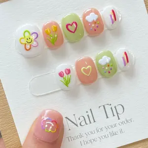 Handmade Short Cute Abs Press On Full Cover Girls Artificial Fake False Fingernail Tips Set Kids Wholesale Acrylic Nails Sticker
