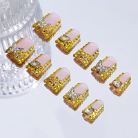 Faux ongles de luxe faits à la main en forme de bec de canard, 10 pièces, réutilisables, en acrylique, pour enfants, motif carré artificiel