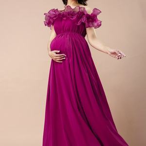 Haut de gamme sur mesure grande taille élégante <span class=keywords><strong>robe</strong></span> de <span class=keywords><strong>soirée</strong></span> hors de l'épaule à volants plissés longues robes de maternité femmes enceintes - Product Image 4