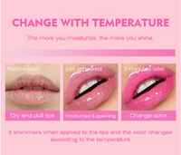 Gloss à Lèvres Chatoyant et Hydratant, Végétalien, Effet Magique, «Hot Selling», Changeant de Couleur, Goût Myrtille, Pailleté, Vente en Gros