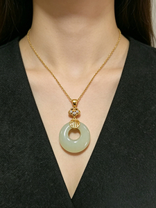 S925 Silver Gold Plated Hetian Jade <b>Safety</b> Buckle Pendant, Chinese Fu Character Design, Natural Jade Jewelry for Women-V - Product Image 3