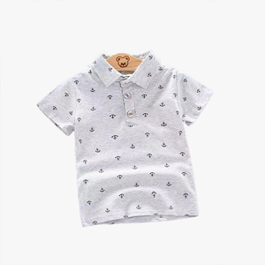 Polo d'été pour enfants, T-shirt à manches courtes en pur coton, motif floral et ancre, pour bébés et tout-petits - Product Image 2