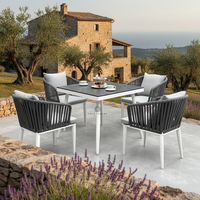 Chaise de salle à manger d'extérieur moderne en ruban ignifuge tressé, avec cadre en alliage d'aluminium durable, pour jardin, terrasse, hôtel, bistrot, mobilier d'extérieur