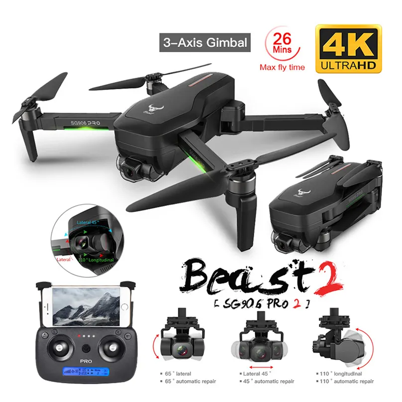 Manufacturer SG906Pro2 Wifi 5G Gps Drone With 4K Three Axis Camera Brushless Motor Optical Flow Rc Drone professional Vs Mjx B20