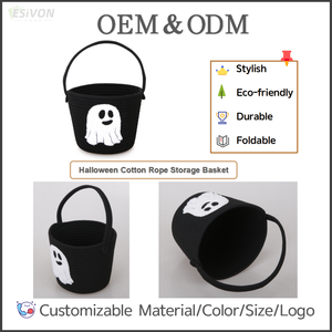 Panier à bonbons fantôme d'Halloween en <span class=keywords><strong>corde</strong></span> de coton noire pliable avec poignée pour bonbons et décorations de fête, cadeau effrayant, vente en gros - Product Image 2