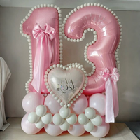 Kit de ballons DIY : Ensemble de ballons chiffres roses en feuille d'aluminium et colonne de ballons en latex rose et blanc pour la décoration de fêtes d'anniversaire d'enfants