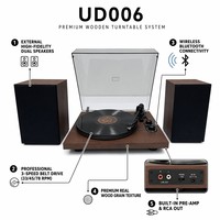Tourne-disque vinyle professionnel Hi-Fi 3 vitesses à entraînement par courroie sans fil avec deux haut-parleurs externes en bois de noyer