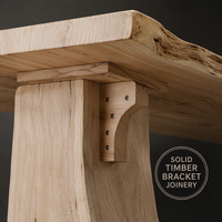 Table à manger rectangulaire avec plateau en bois massif à bords naturels, bois brut non fini, base en panneau massif