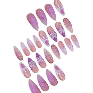 <span class=keywords><strong>Linda</strong></span> hit product 24 puntas de uñas con diseño en forma de almendra francesa, aplicación de dedo de flor de uñas usable y desmontable - Product Image 3