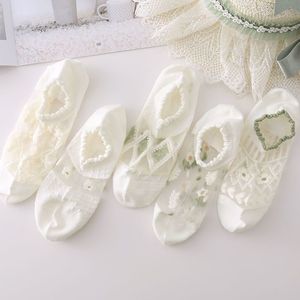 Women's Ankle Socks 15D Thin Summer Breathable White Floral Print Boat Socks For Women - Product Image 4