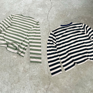 เสื้อยืดแขนยาวทรงบ็อกซี่ผ้าฝ้าย 100% ลายทางคุณภาพสูงสำหรับผู้ชาย คอกลม แขนยาว สไตล์สตรีทแวร์ฤดูใบไม้ร่วง - Product Image 3