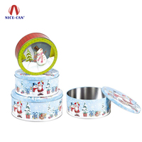 Usine directe en métal boîte à biscuits en étain cadeau emballage en métal biscuit personnalisé en relief rond boîte en étain de noël