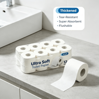 Papier toilette jetable OEM épaissi 3 plis, en pure pâte de bois, compatible fosses septiques, sans agent fluorescent, doux pour la salle de bain