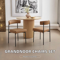 Ensemble de 2 chaises de salle à manger GrandNoor en similicuir marron, sans accoudoirs, rembourrées, modernes, pour salle à manger, cuisine, chaises courbes, meubles de maison