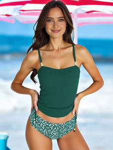 Traje de Baño Bikini Triangular Sexy para Mujer, Diseño de Dos Piezas con Estampado de Color Sólido, para Vacaciones en la Playa, Tipo Top Deportivo con Logotipo Frontal - Product Image 4