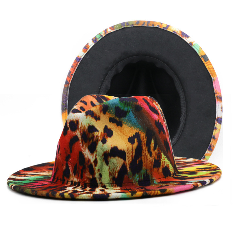 New color leopard jazz hat warm felt hat in autumn and winter European and American fashion cool Street trend hat