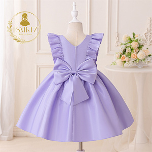 Principessa Saturdays ragazze abito formale in raso vestito estivo collo a-collo decorazione in pizzo modello solido fiore ragazza L6026 bambini - Product Image 2