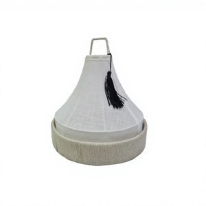 Plateau de service rond de qualité supérieure en fer et jute pour chocolats, avec couvercle en tissu, à vendre - Product Image 1