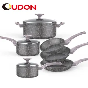 Fabriek Prijs Custom Keuken Potten En Pannen Die Gegoten Aluminium Graniet Gecoate Non-Stick Kookgerei Sets