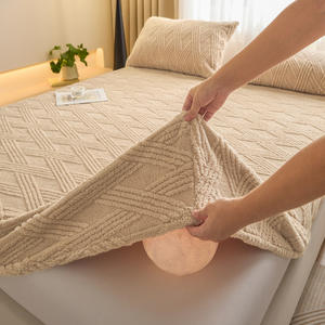 Color sólido diseño liso tafetán terciopelo Jacquard sábana ajustada sarga estampado grueso antideslizante franela ropa <span class=keywords><strong>de</strong></span> <span class=keywords><strong>cama</strong></span> sábanas colchón - Product Image 4