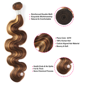 Warna Piano P4/27 #    Rambut Manusia Asli Body Wave 100%, Grosir Bundel Rambut Malaysia Grade 10a - Product Image 2