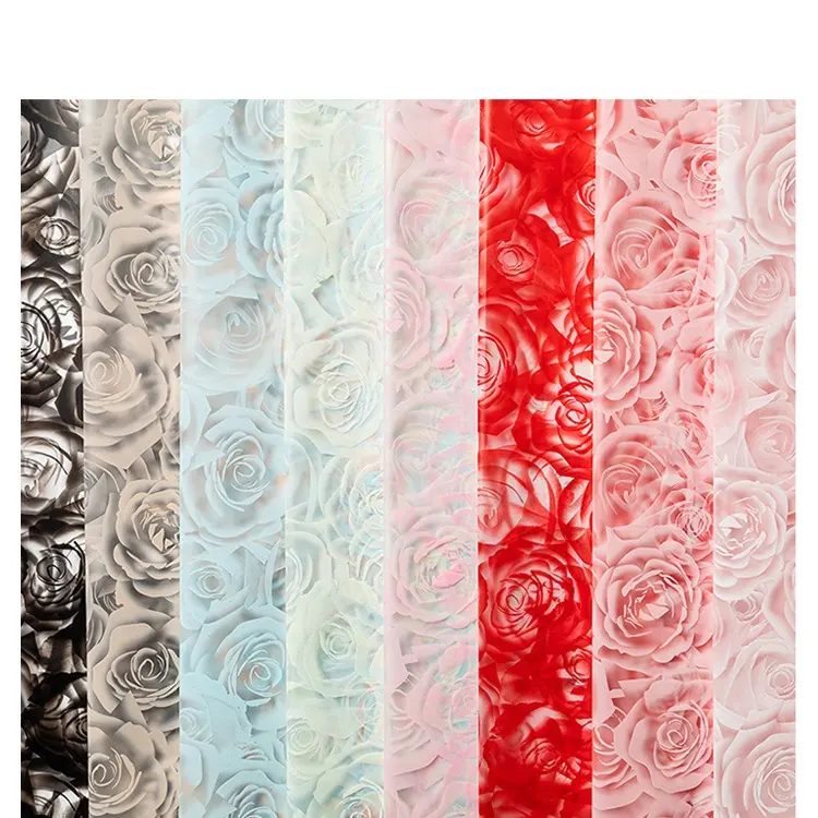 Hot sale glassine fresh flower rose wrapping paper Wholesale waterproof plastic korean wrapping paper for flower
