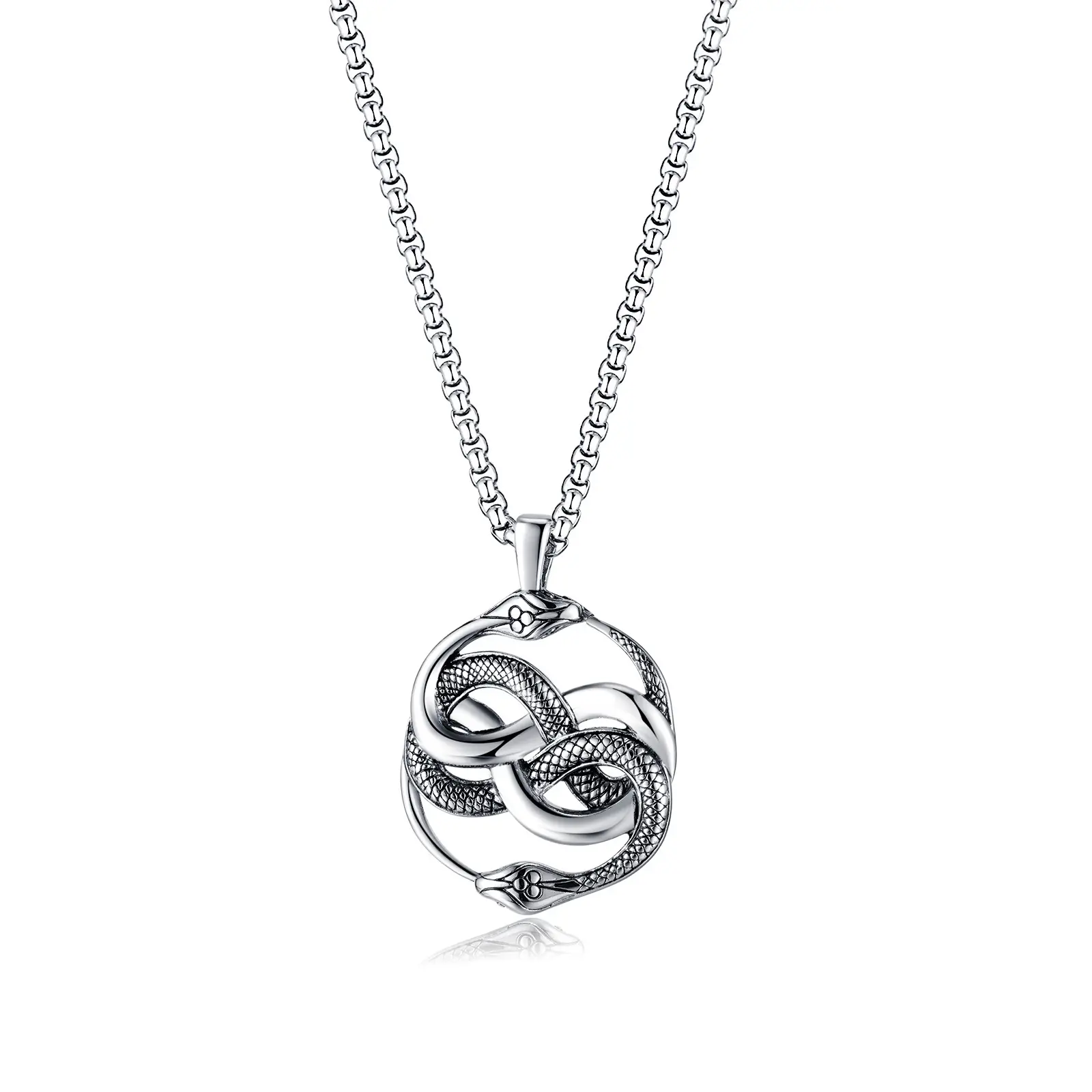 Punk jewelry stainless steel wide double snake pendant necklace men