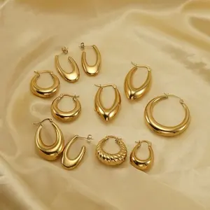Stainless Steel 18K Gold Plated Geometric Hollow Big U Shape Earrings Waterproof Non Tarnish Hoop Buckle Earrings
