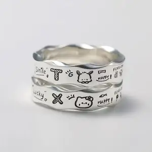 Dessin animé Doodle Couple anneaux pour femmes hommes mignon Hello Kitty Pochacco ouverture bague bijoux quotidiens accessoires