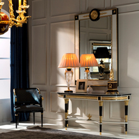 Meuble de salon, console classique antique de luxe, table console en bois noir et or, style français
