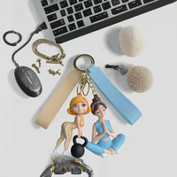 Porte-clés et breloque de sac pour femme, motif dessin animé Kawaii mignon, multicolore, figurine de fitness 3D en PVC souple, avec dragonne de poignet, pour sac à main de filles et salle de sport