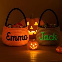 Vente directe usine Panier cadeau d'Halloween avec nom adhésif et corde en coton, style pastoral, pour la collecte de bonbons ou les farces de la Fête des Fantômes