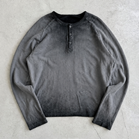 YUCHEN T-shirt Henley personnalisé vintage en maille gaufrée à manches longues coupe ample boutonné délavé à l'acide style streetwear pour homme – Chemise thermique gaufrée
