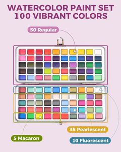 Palette de peinture aquarelle avec bloc de papier bonus, comprenant 48 couleurs premium et 2 stylos pinceaux à eau rechargeables - Product Image 2