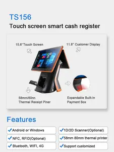 TS156 — tablette pc windows J1800/J1900/i3/i5/I7, terminal de point de vente, avec imprimante, double écran, pouces