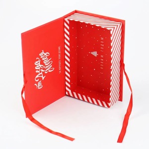 Red Christmas <b>Magnetic</b> Gift <b>Box</b>, Book Style Folding <b>Box</b> with Ribbon for Holiday Presents - Product Image 2