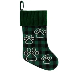 Chaussettes décoratives à carreaux personnalisées, grande chaussette de Noël tricotée pour animaux de compagnie, sac cadeau pour chiens et chats, friandises de Noël - Product Image 4