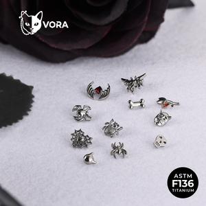 Piercing de Titanio ASTM F136 con Diseño Gótico de Labret, Murciélago, Araña, Luna, Calavera y Lazo, Roscado Internamente para Hélice, Tragus y Cartílago - Product Image 2