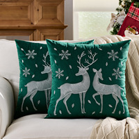 Housse de coussin brodée flocon de neige et renne doré, 45x45cm, pour décoration de Noël et de la maison, vente en gros