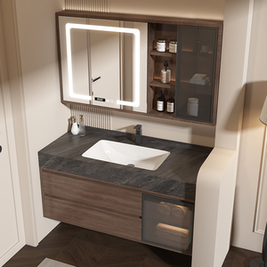 Mueble de Baño Moderno Clásico con Espejo Inteligente LED Táctil Iluminado, Lavabo de Cerámica Montado en la Pared, Gabinete Resistente al Agua <span class=keywords><strong>para</strong></span> Cocina - Product Image 3